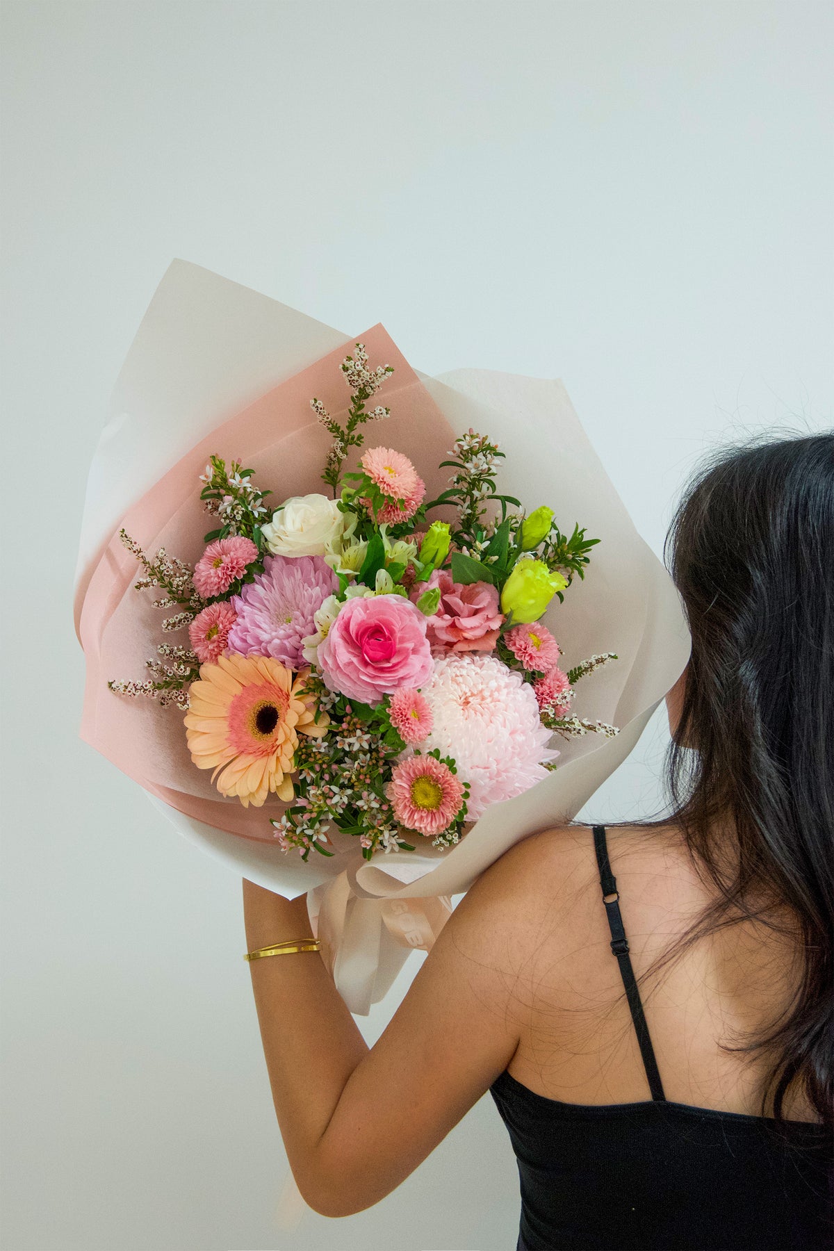 "Pastel and fresh seasonal flower bouquet handcrafted by GoBush Florist in South Brisbane, Brisbane."